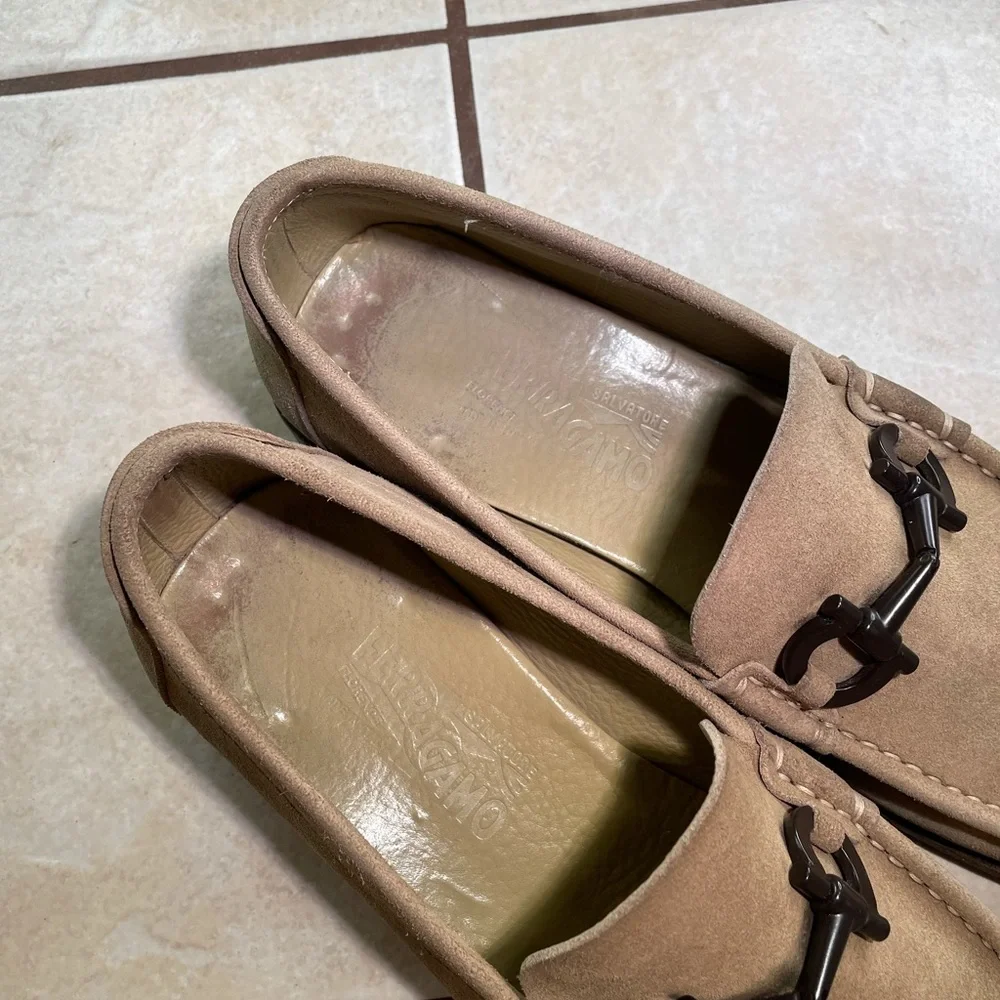 Salvatore Ferragamo Beige Suede Bit Loafers